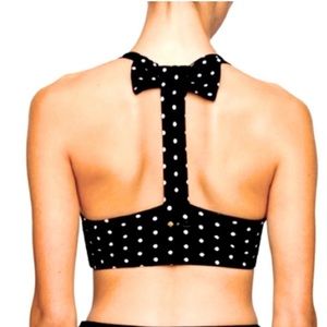 Kate Spade x Beyond Yoga T Back Bra Black White Polka Dot Sports Bra Size XS Bow